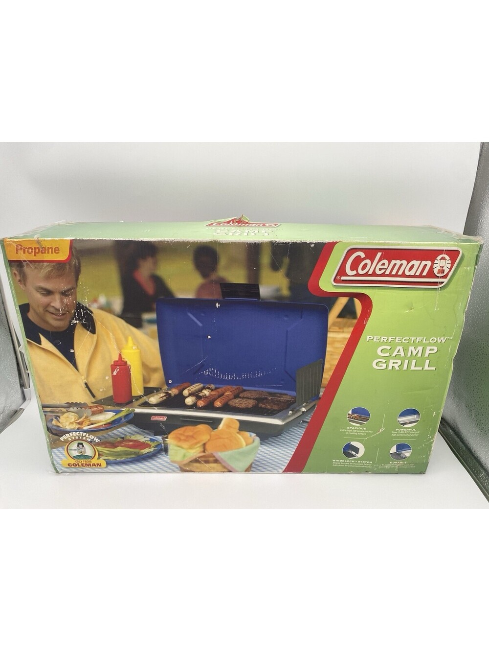 Coleman PefectFlow Propane Camp Grill - 2004 New in Box - Blue - Model #9924-700